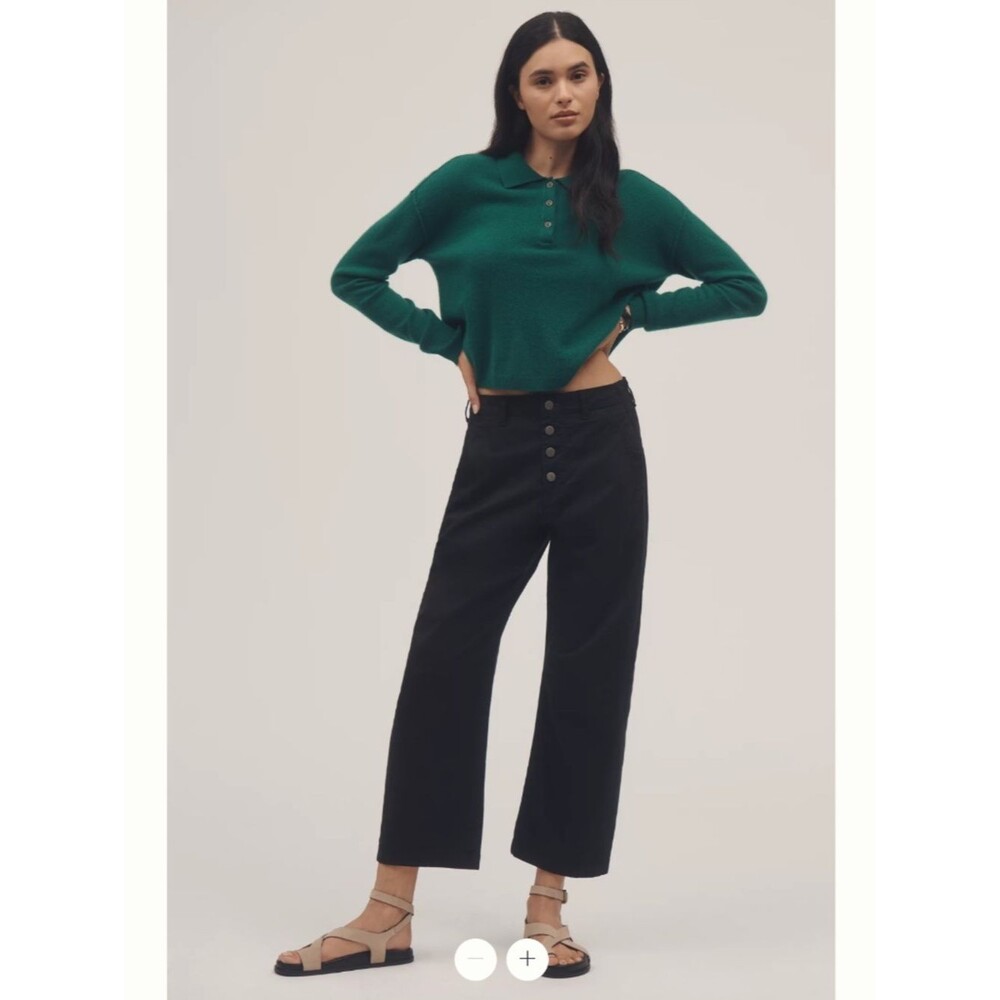 Anthropologie The Arin Mid-Rise Button-Front Barrel Pants Pilcro: Linen Edition